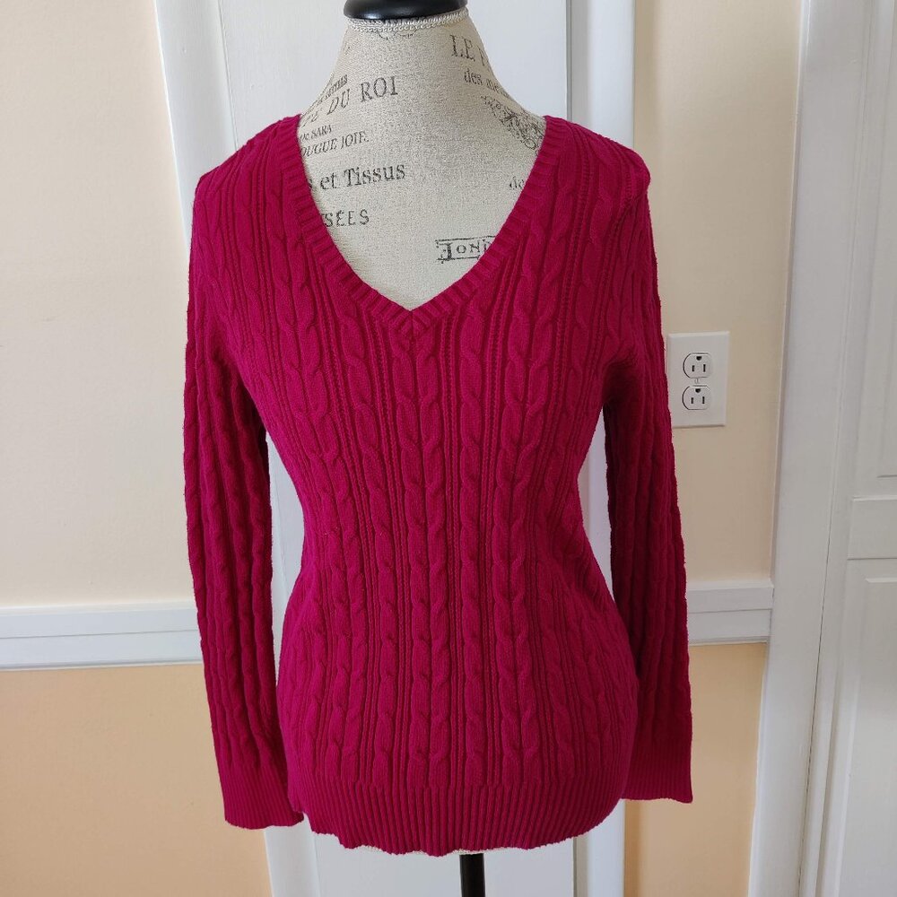 St John's Bay Fuscia Hot Pink Sweater L Large Cable Knit
